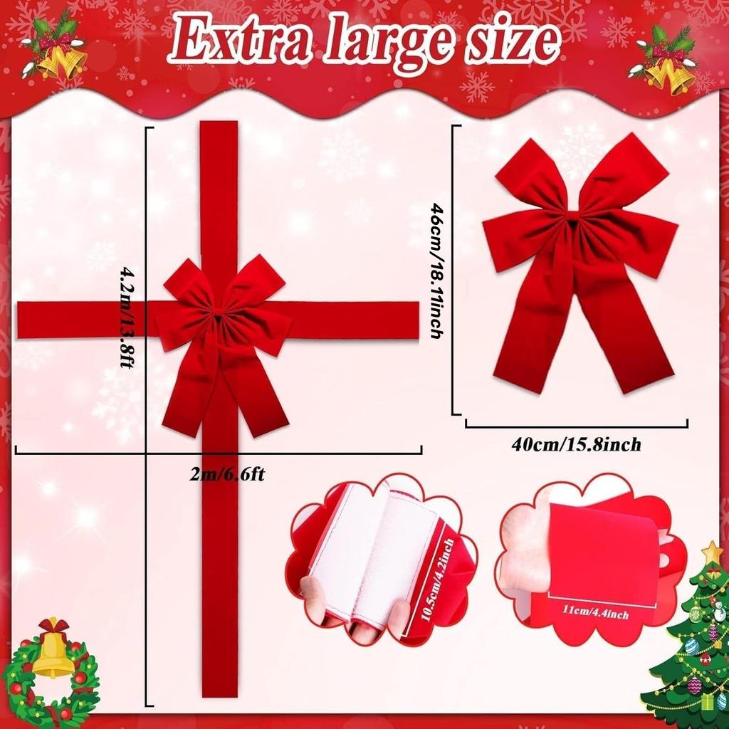 1/2pcs Christmas Door Hanging Bow Decoration Large Red Ribbon Festive Front Door Atmosphere Access for New Year Birthday Decor