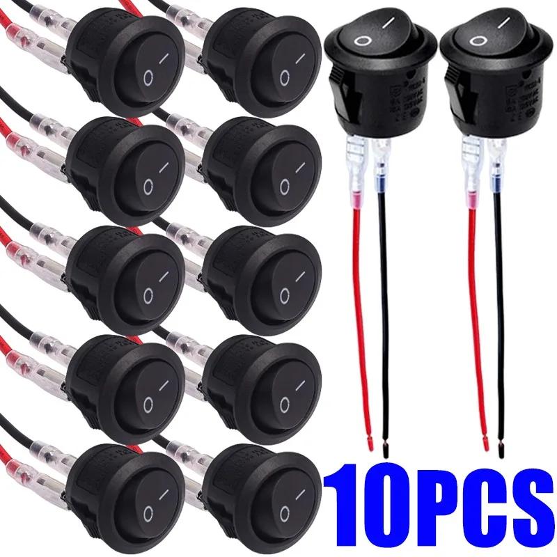 10/5PCS ON/OFF Round Rocker Switch MINI Toggle Switch 2 Pin SPST Push Button Switch 12V 24V 20MM with Wires for Auto Car RV Boat