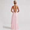 2025 European and American Cross-border V-neck Summer Explosion Sexy Women Suspender Backless Ruffle Irregular Dress Dress