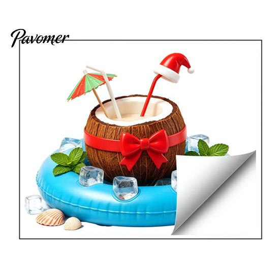 Home Beautification Stickers Christmas Santa Claus Window Clings, Summer Tropical on Pool Float Festive Storefront Glass Decals, Hawaii Beach Holiday