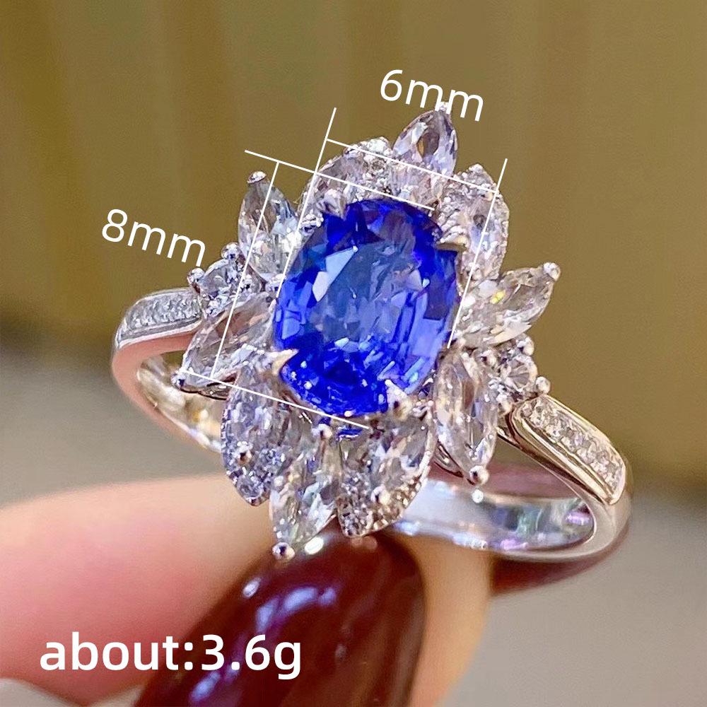 Anello di Lusso con Zaffiro Simulato e Zirconi per Donna