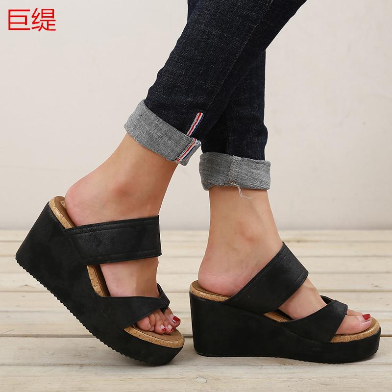

Giant Ti spot perennial wish Amazon foreign trade large size wedge heel light sole sandals women 34 чорний