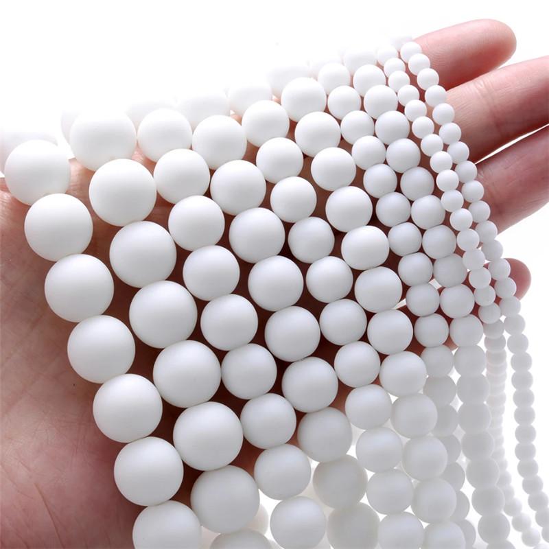 Natural Stone White Black Dull Polish Matte Agates Onyx Smooth Round Beads For Jewelry Making DIY Bracelet 15'' 4 6 8 10 12mm
