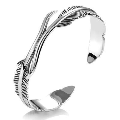 Bracciale Retro Thai Argento Piuma Doppia Apertura Semplice Personalità Bracciale Foglia Mori Bracciale Coppia Gioielli per Mano da Donna