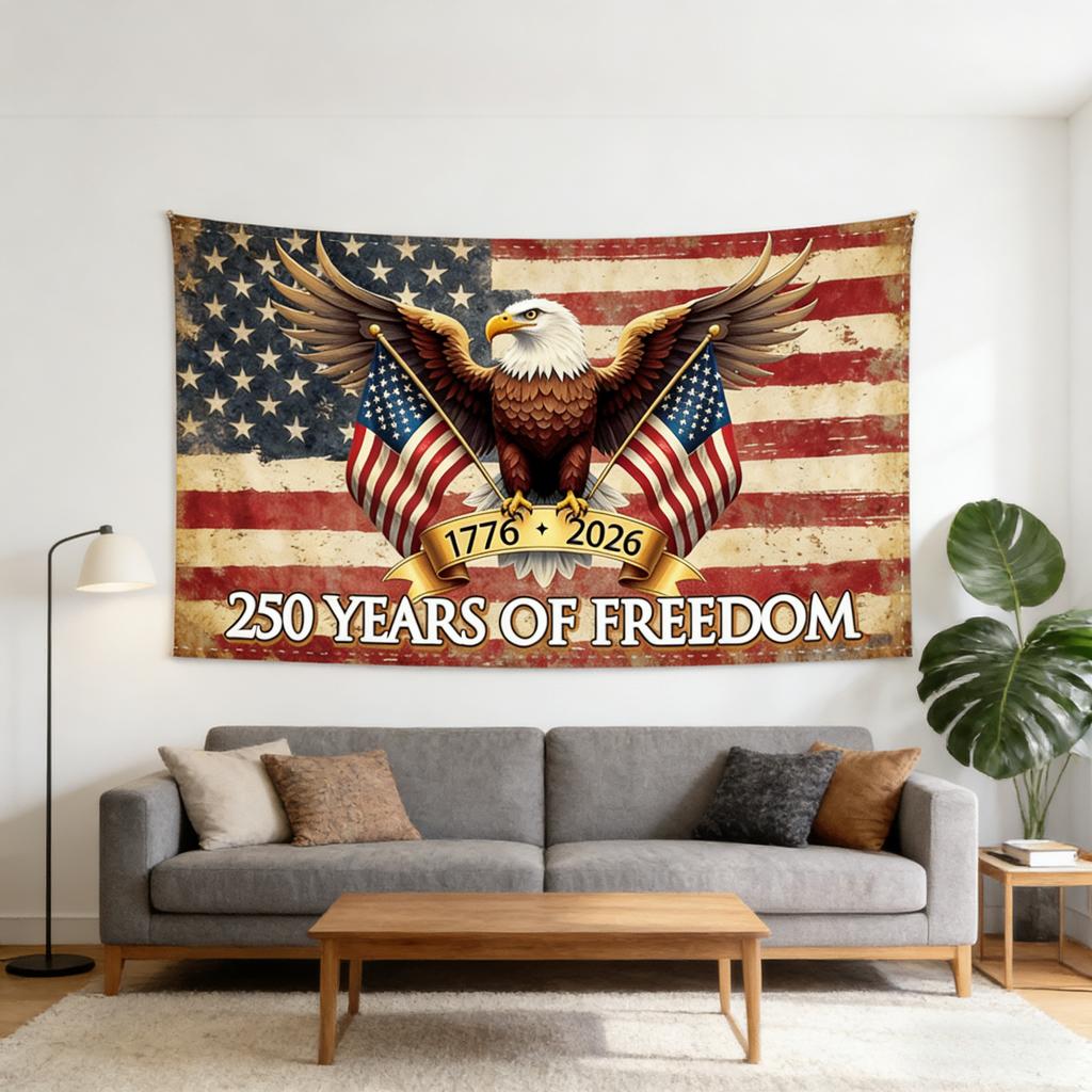 1 pezzo Stendardo Piatto 2D Anniversario Americano 250° Nessuna Alimentazione Necessaria Decorazione Murale Commemorativa per Stanza del Dormitorio