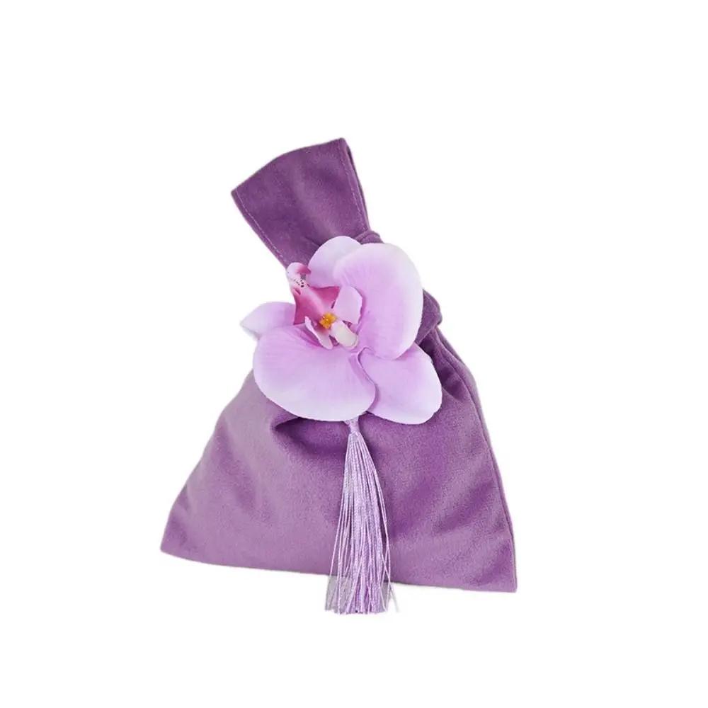 Tassel Velvet Knot Tope Handle Large Capacity Flower Wrist Bag Small Tote Bag Festive Sugar Bag Wedding