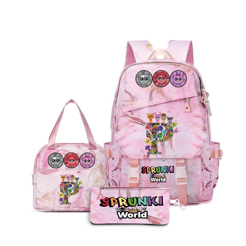Popular Rhythm Box Sprunki Music Game School Bag Backpack Pencil Bag Three-piece Student Backpack D
