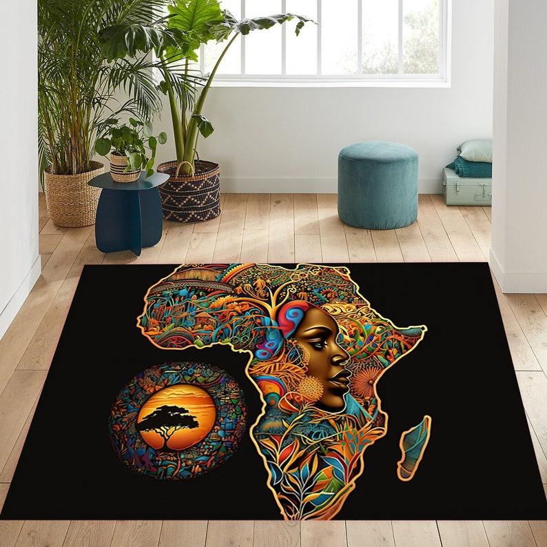 African Art Modern Rug Non Slip Contemporary Design for Living Room Decor Unique Handmade Gift