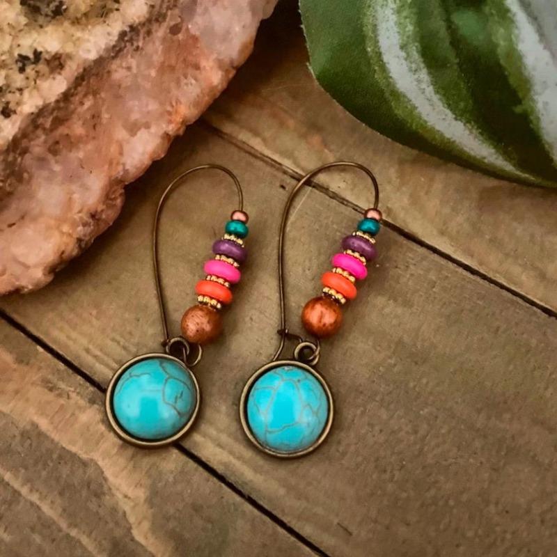 Boucles d'oreilles pendantes ethniques minimalistes vintage avec perles colorées pour fête de vacances pour femmes, cadeaux de vacances, accessoires commémoratifs