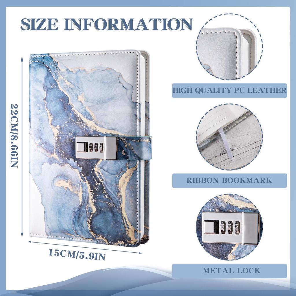 Marble Pattern Password Lock A5 Notebook Diary