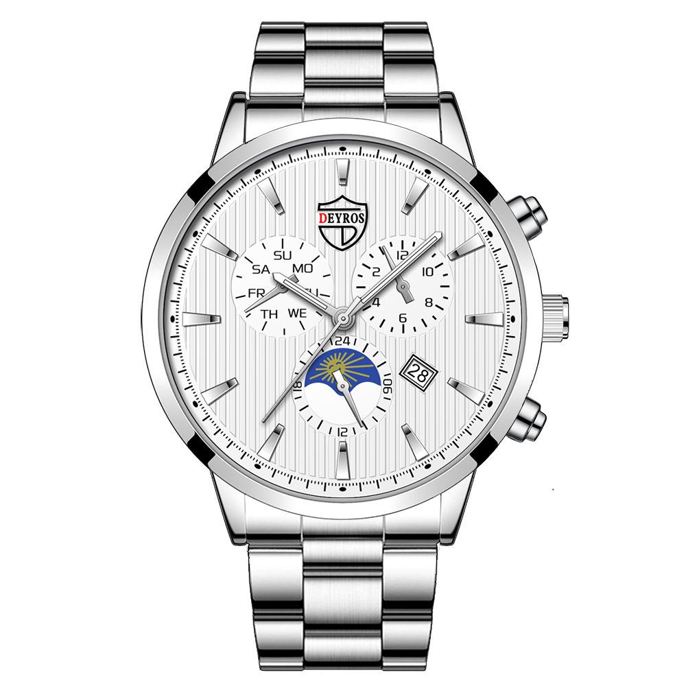 Men'S Stainless Steel Fashion Luminous Calendar Watch Quartz Watch