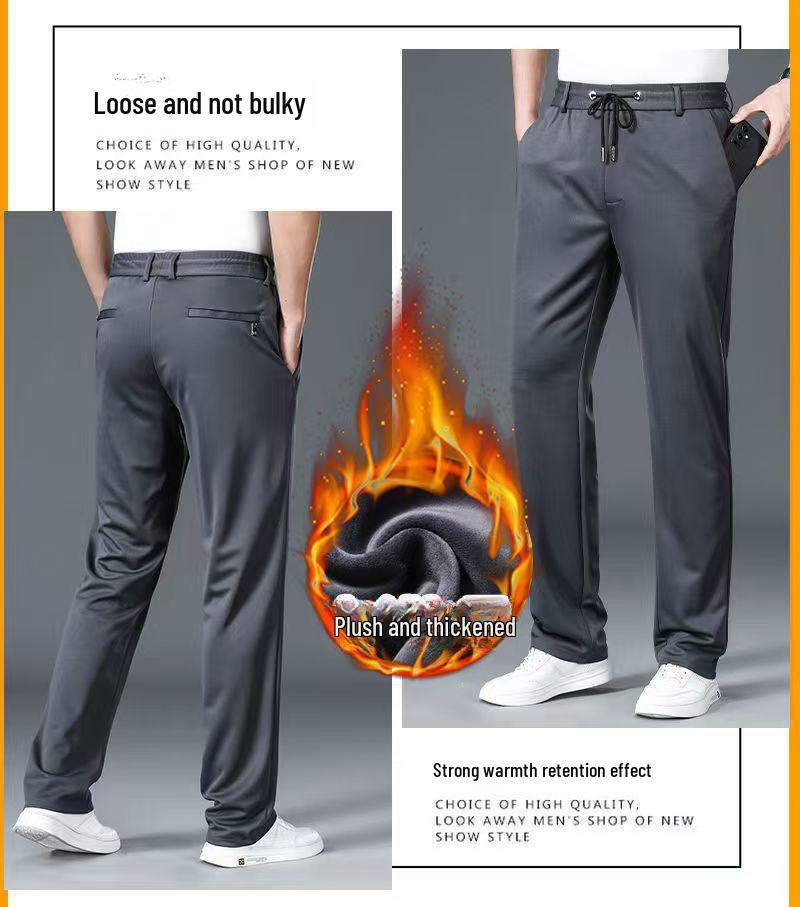 Men's High Waist Stretch Velvet Slim Straight Business Trousers - Autumn/Winter