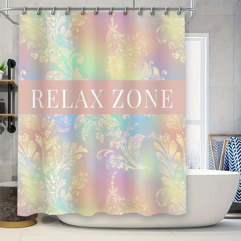 

Luxury Shower Curtain With Relax Zone Decorative Text In Pastel Colors Water Resistant Fabric For Bathroom Decoration W60H190(CM)-1 Pcs
