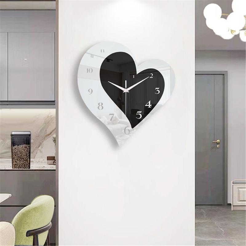 Heart Shape Acrylic Wall Hanging Clock with Silents Mechanism Movement for Home Decoration