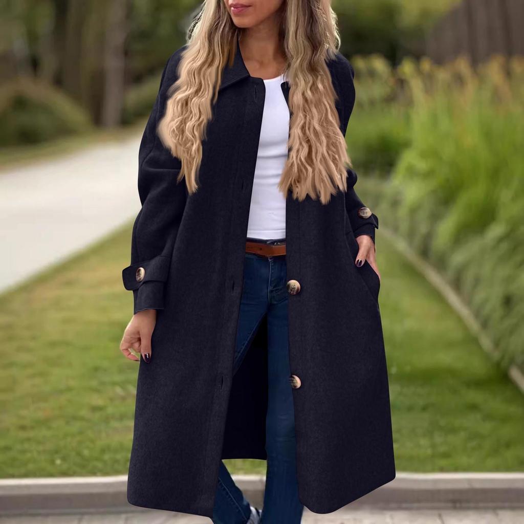 Damen Casual Fashion Solid Color Mantel Revers Langarm Anzug Kragen Button Down Wolljacke
