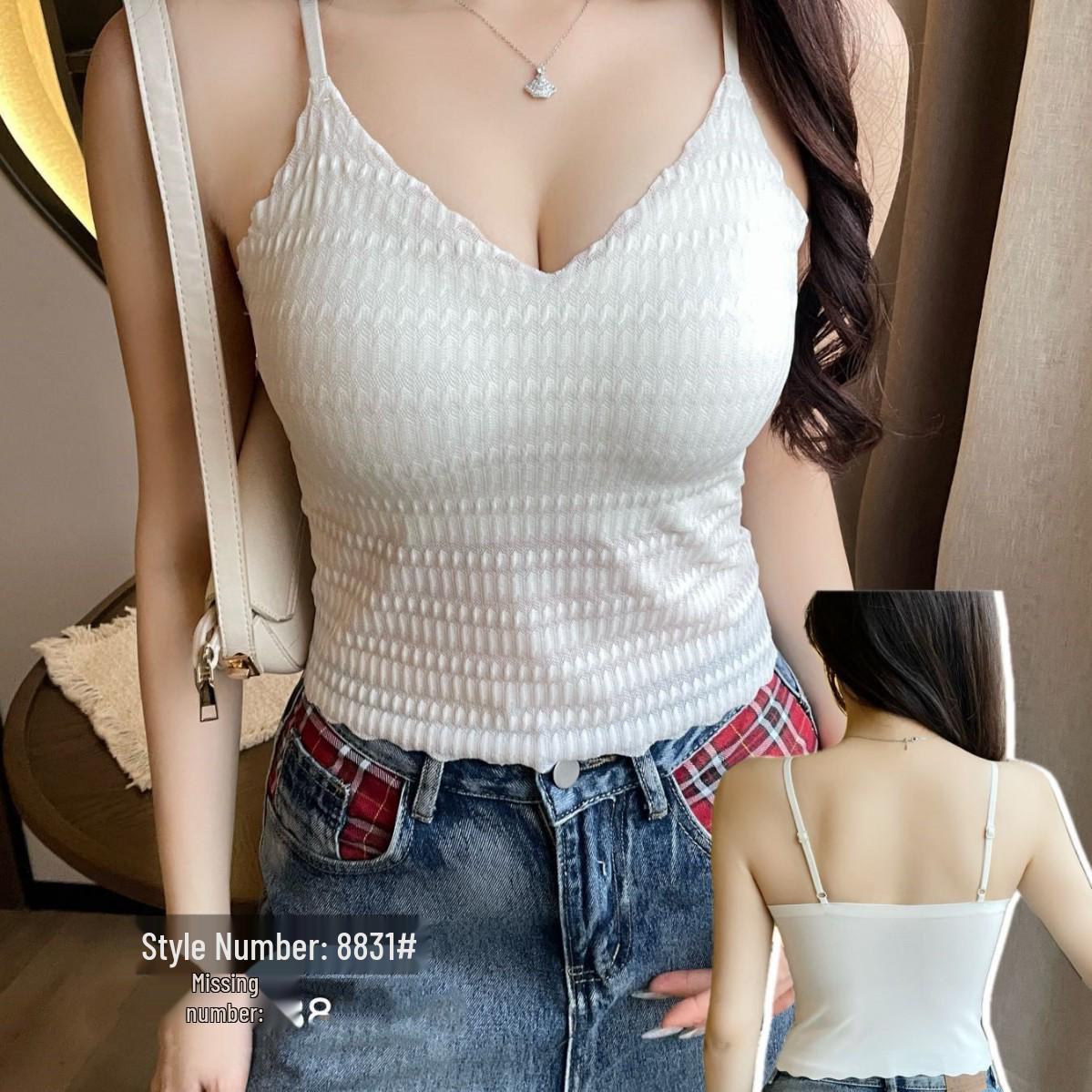 

Кружевной топ-камзол на весну/лето с V-образным вырезом: Дизайн в виде квадратов с пузырьками, бесшовное, с фиксированной чашкой, полый внутренний слой. One Size (Fits approx. 75-115 lbs) белый