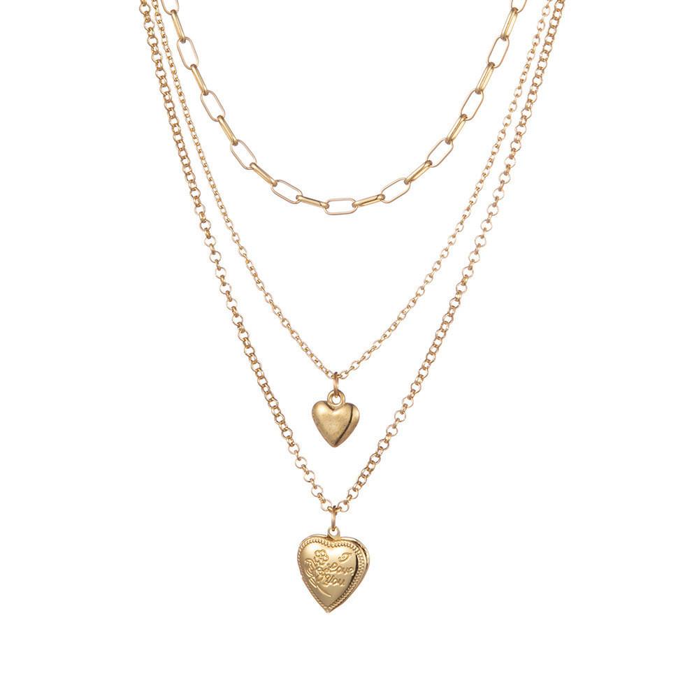 Stylish Gold Heart Rose Necklace Trendy Layered Geometric Design For Kids Fashion