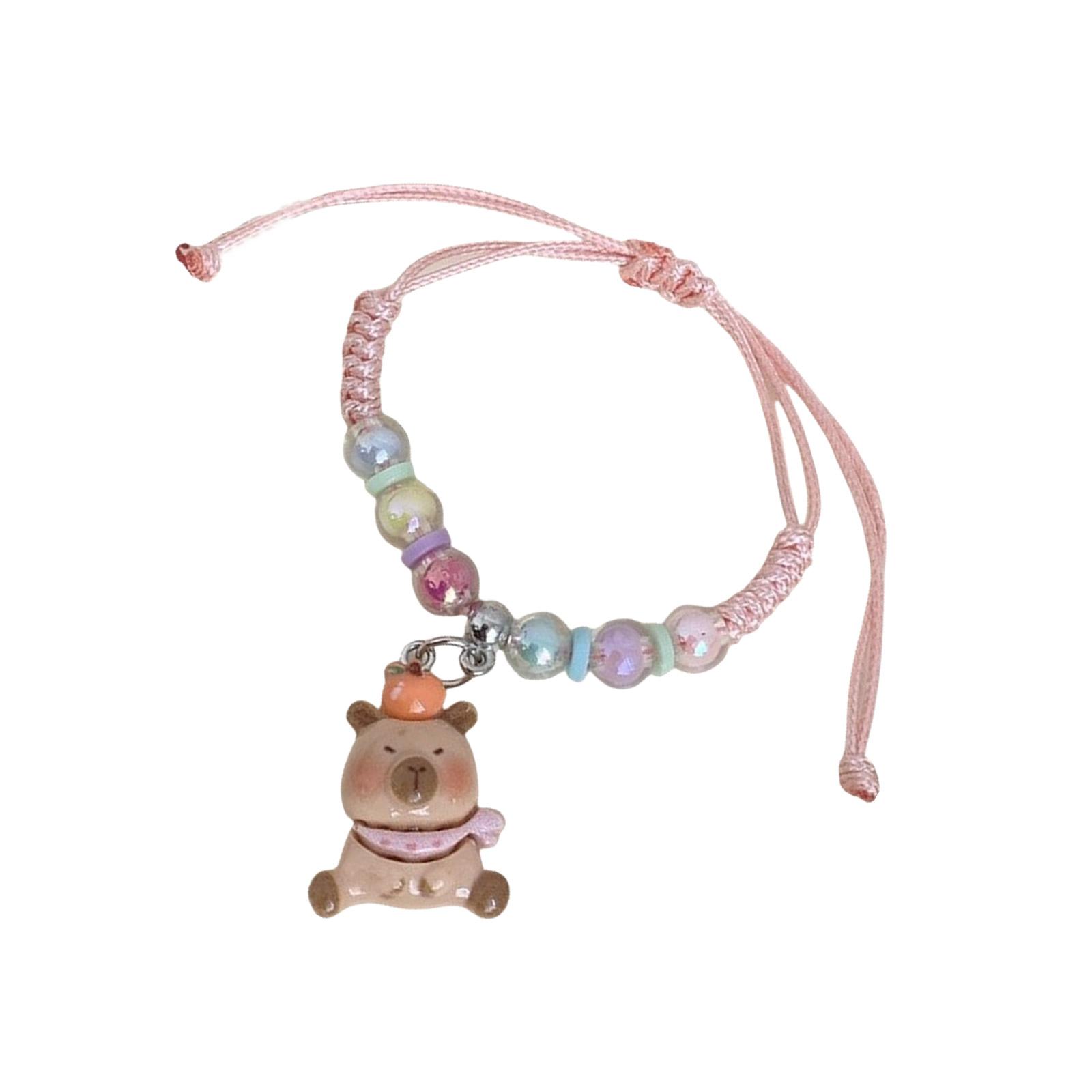 

Красочный макраме-браслет для детей с милыми мультяшными дизайнами капибар и регулируемым мягким ремешком, идеально подходящий для подарков 3