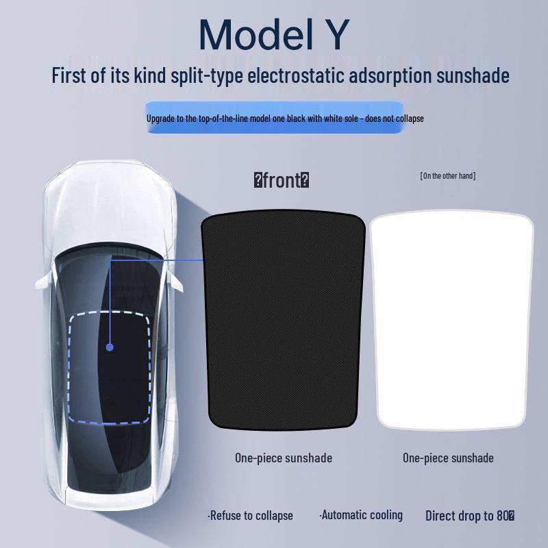 Tesla Model Y & 3 Sunroof Suede Sunshade: Electrostatic Adsorption Sun Protection & Heat Insulation