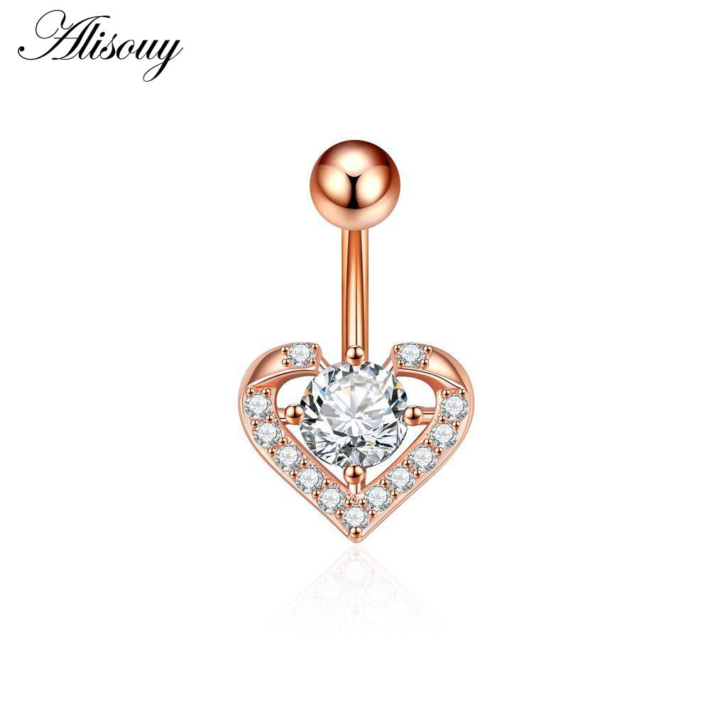 Alisouy 1pc Zircon Sexy Long Belly Ring Star Sun Moon Heart Navel Piercing Surgical Steel Women Belly Button Ring Navel Jewelry