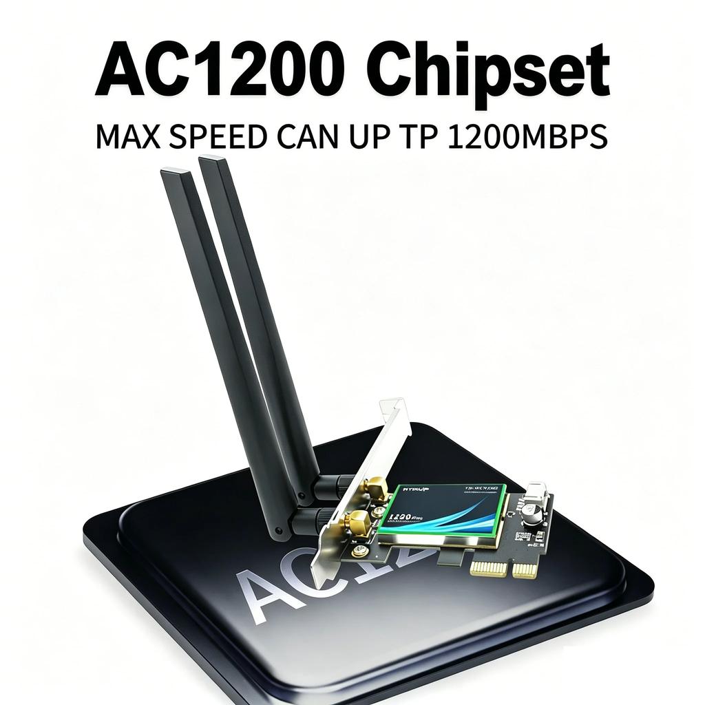 KEBIDUMEI Adattatore Wireless WiFi 5 AC1200 PCI-E BT4.1 Dual Band 2.4G/5GHz 802.11AC Scheda di Rete PC Desktop Per Windows 7/10/11