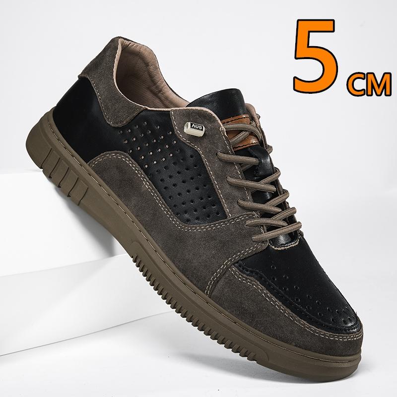 Spring Summer Men Cow Leather Casual Big Size Elevator Shoes 5CM Height Increase Sneakers Breathable Comfortable Sports