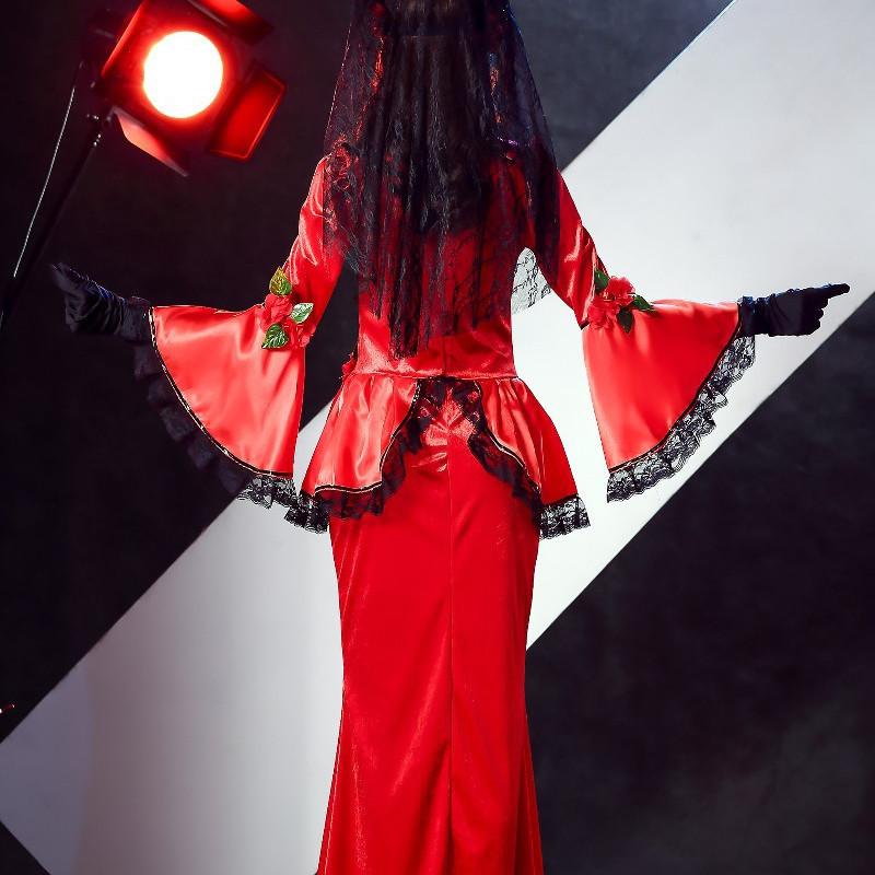 Scary Ghost Costume For Halloween Zombie Bride Retro Red Dress Cosplay