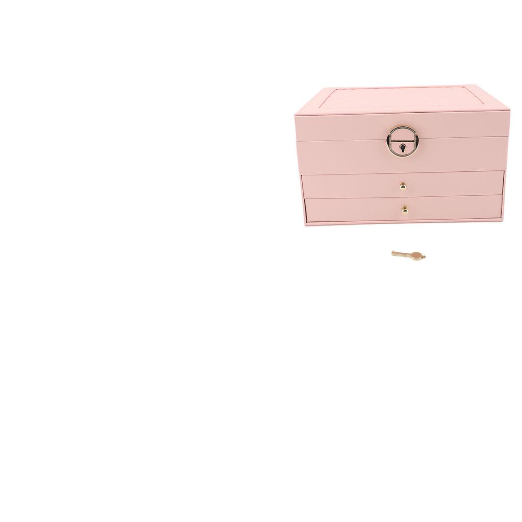 Jewelry Box 3 Layers PU Leather Jewelry Storage for Ear Necklace Bracelets Lockable with Key