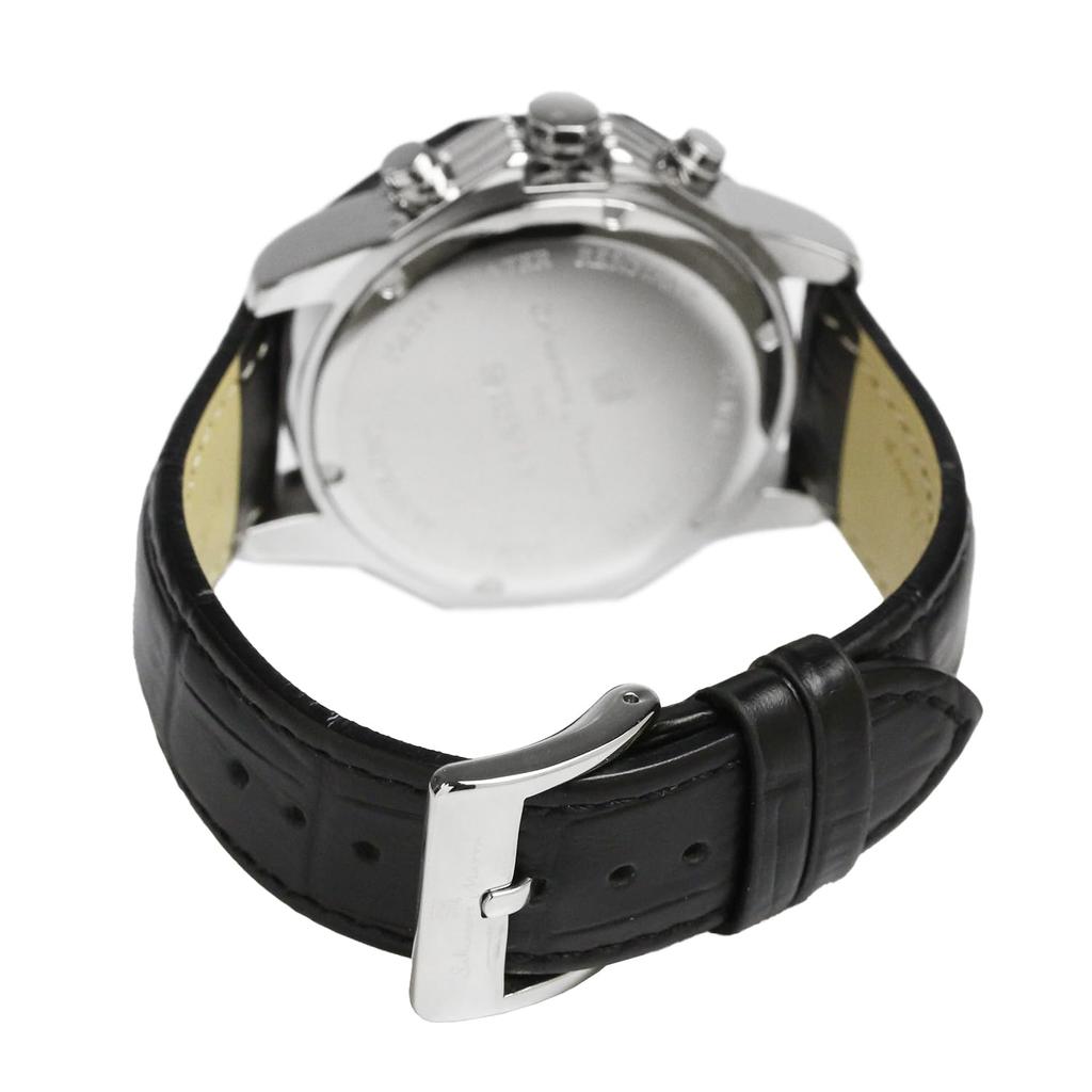 Chronograph 10 ATM Water Leather Panda [Salvatore Marra] Men's Watch, Resistant, Business/Formal Style, Strap, Silver, White/Black, Design,
