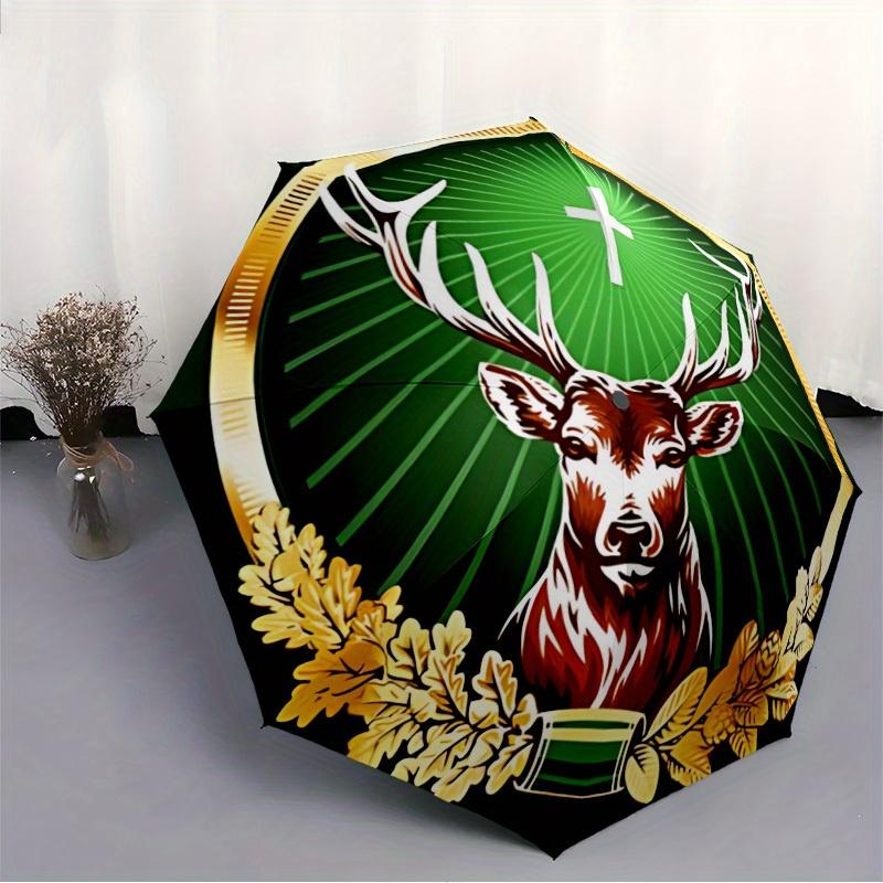 1pz Ombrello Pieghevole Automatico Jagermeister, Design Pieghevole Portatile, Struttura in Ferro a 8 Stecche, Accessorio Casual da Esterno per Tutte le Stagioni per Natale Compleanno
