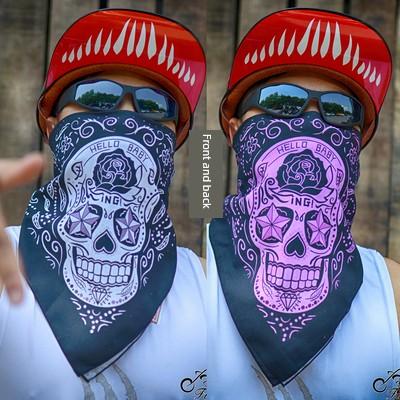 Harley Motorrad Reiten Magisches Klettband Quadratisches Halstuch, Vollbaumwolle Sonnenschutz Kopftuch, Personalisierte Totenkopf Paisley Gesichtsmaske