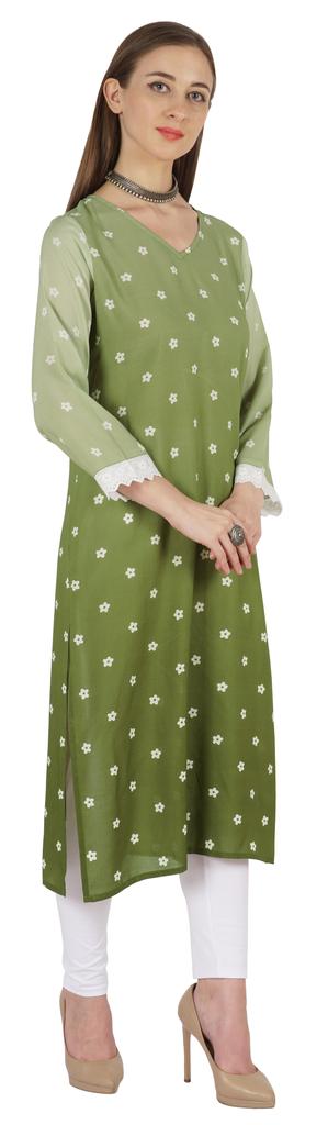 Bimba Printed  Designer  Kurta  For Womens Straight Kurti V-Neck Ethnic  Traditional  Wear - Cotton