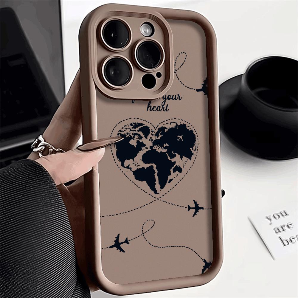 Heart-shaped World Map with Planes Shockproof Phone Case for Xiaomi Redmi Note 14 13 12 11 10 9 8 7 Pro Anti-Slip Soft TPU Cover