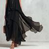 New European and American style black sleeveless irregular chiffon long dress temperament elegant dress women