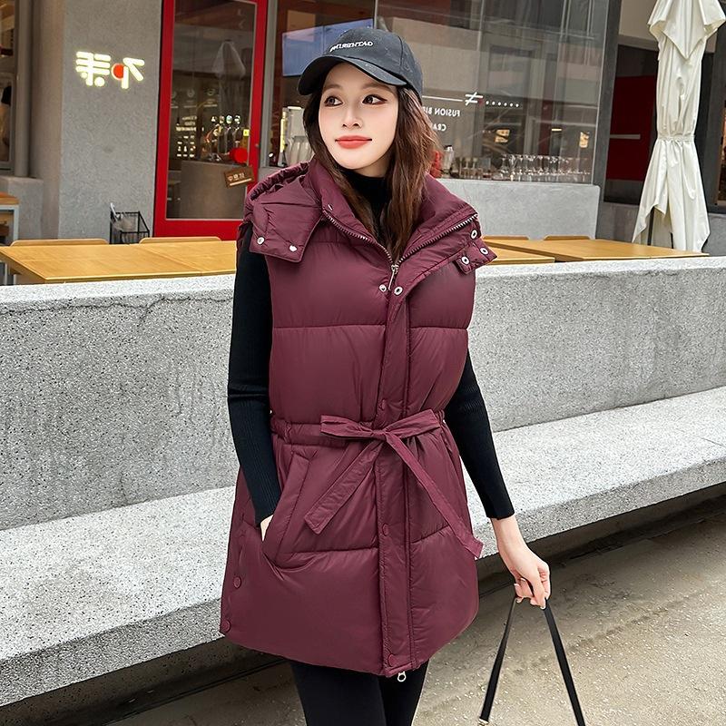 Women's milk silk waist cotton vest hooded windproof sleeveless vest an outer vest