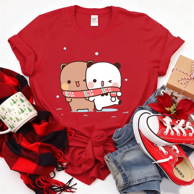 Kawaii Bubu Dudu Merry Christmas Couple Tshirt Trendy Funny Cartoon Anime Shirt Fashion Holiday Party Celebrate Cotton Tees
