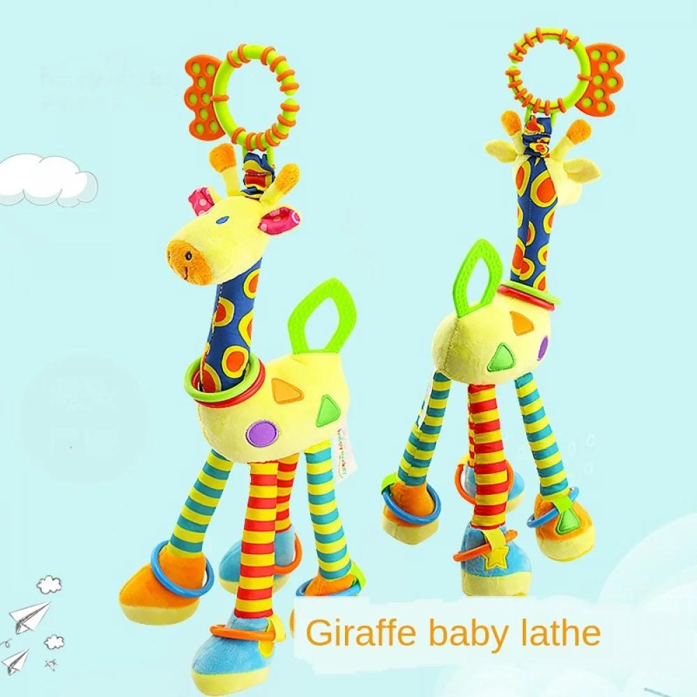 Non-Toxic Soft Giraffe Animal Handbells Rattles Plush Infant Baby Development Handle Toys With Teether Baby Toy For Newborn