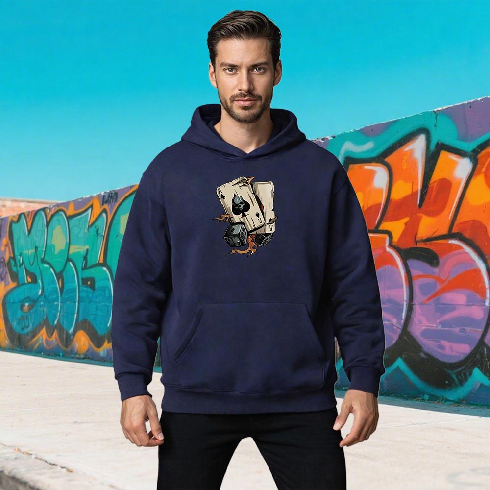 Skeleton Dice Card Printing Hoodies Womens Comfortable Loose Sweatshirts Casual Soft Pullovers Winter Fleece Warm Mens Clothes