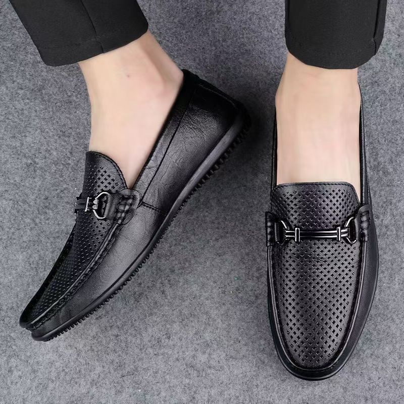 Doudou shoes 2025 new men's shoes summer breathable leather shoes one pedal lazy shoes soft leather soft sole shoes men's