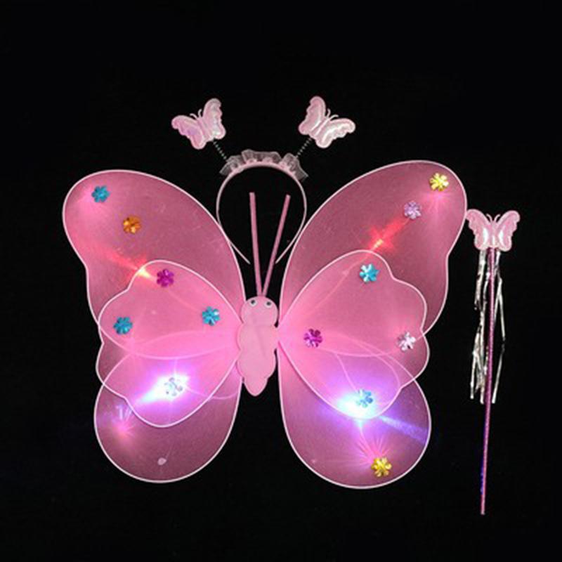 Led Butterfly Wings Light Up Angel Wings Kids Hair Bows Girl Headband Costume Girls Dress Props Party Angel Luminous Fairy Wings
