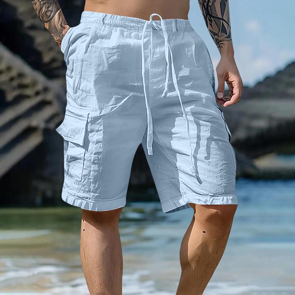Men's Cotton Linen Casual Cargo Shorts Men's Fashion Work Shorts