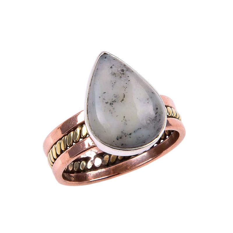 Natural Dendrite Opal Gemstone 925 Solid Sterling Silver Two Tone Ring S.9 D4s20