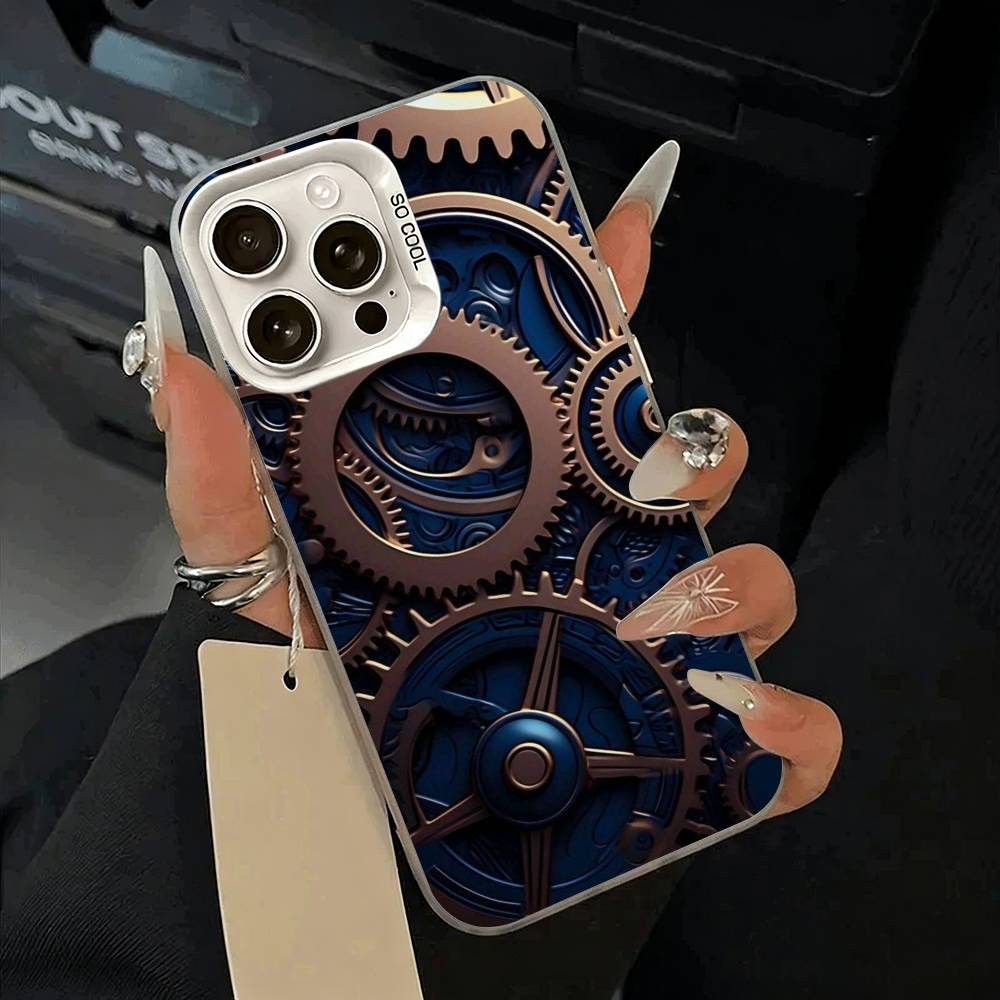 

Mechanical Gear Phone Case For IPhone 17 Air 16 15 14 13 12 11 Pro Max White Sliver Hard Cover iPhone13Pro