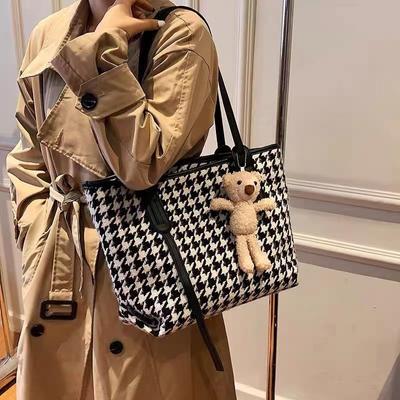 New All Matching Fashionable Handbags Simple Houndstooth Casual Women's Shoulder Bags Designer Large Capacity Tote Bags