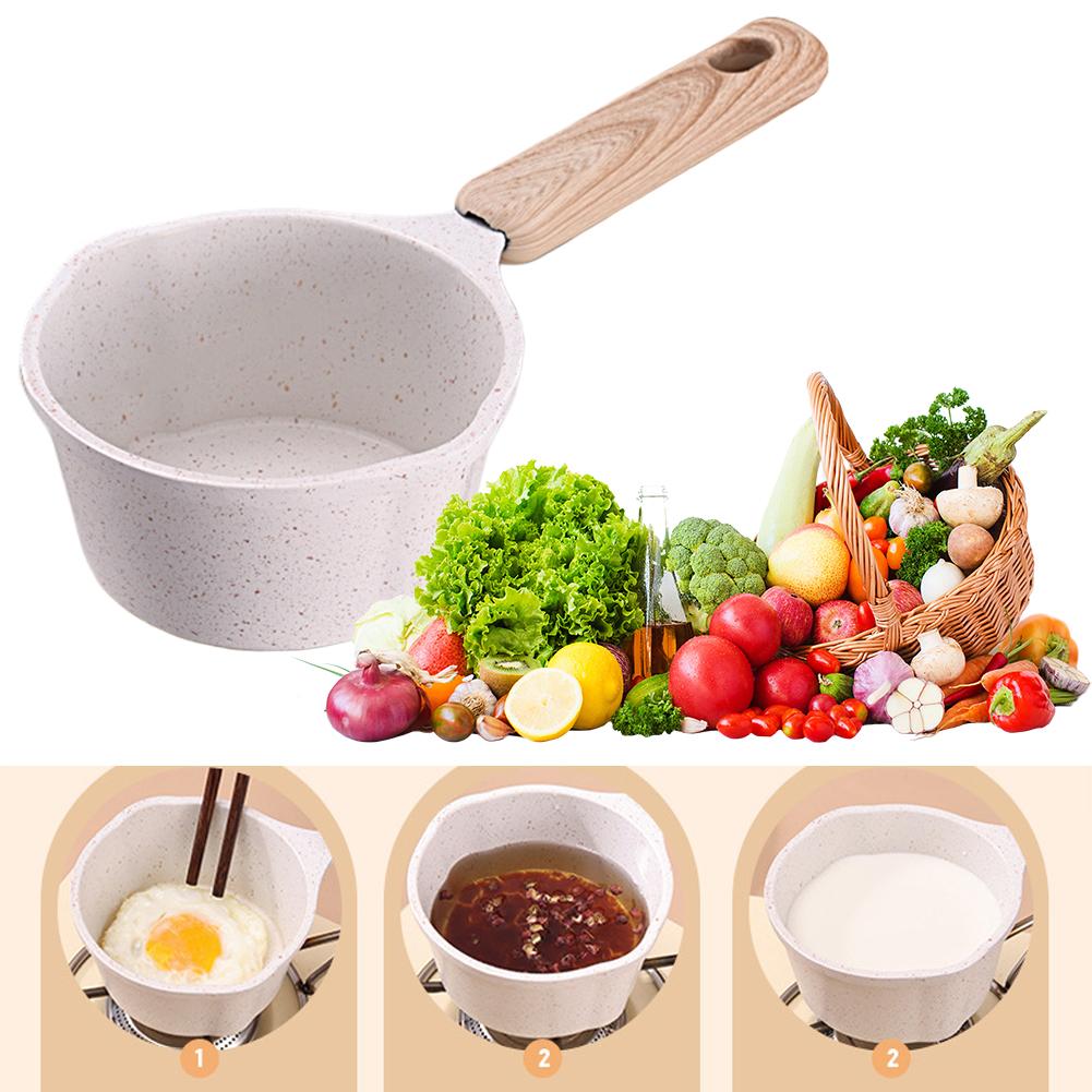 Non-Stick Mini Sauce Pan Wooden Handle Butter Melting Pot with Pour Spout Cooking Saucepan for Kitchen Cooking Gas Stove Camping