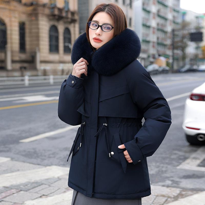 Pie Overcome Women's Medium and Long New Winter Loose Velvet Thickened Cotton-padded Jacket Tooling Jacket