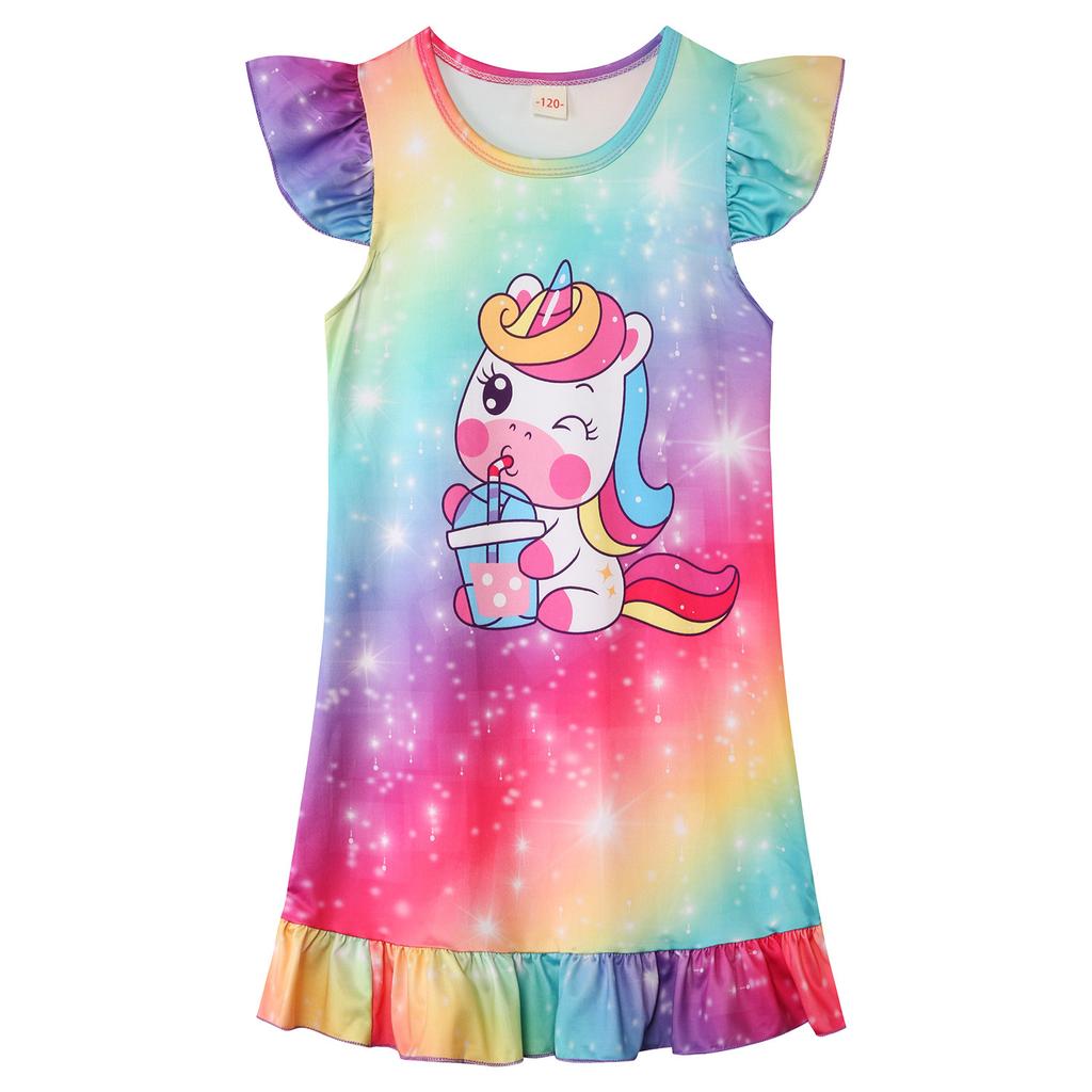Unicorn Unicorn Girls Pajamas Summer Dress Short Sleeve Children's Loungewear Children's Pajamas