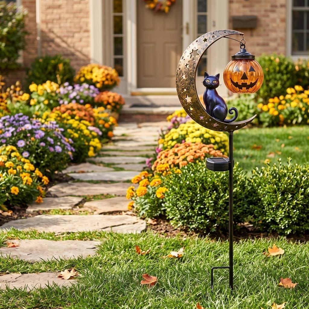 Luce a paletto da giardino per Halloween con design a zucca e luna per decorazione esterna