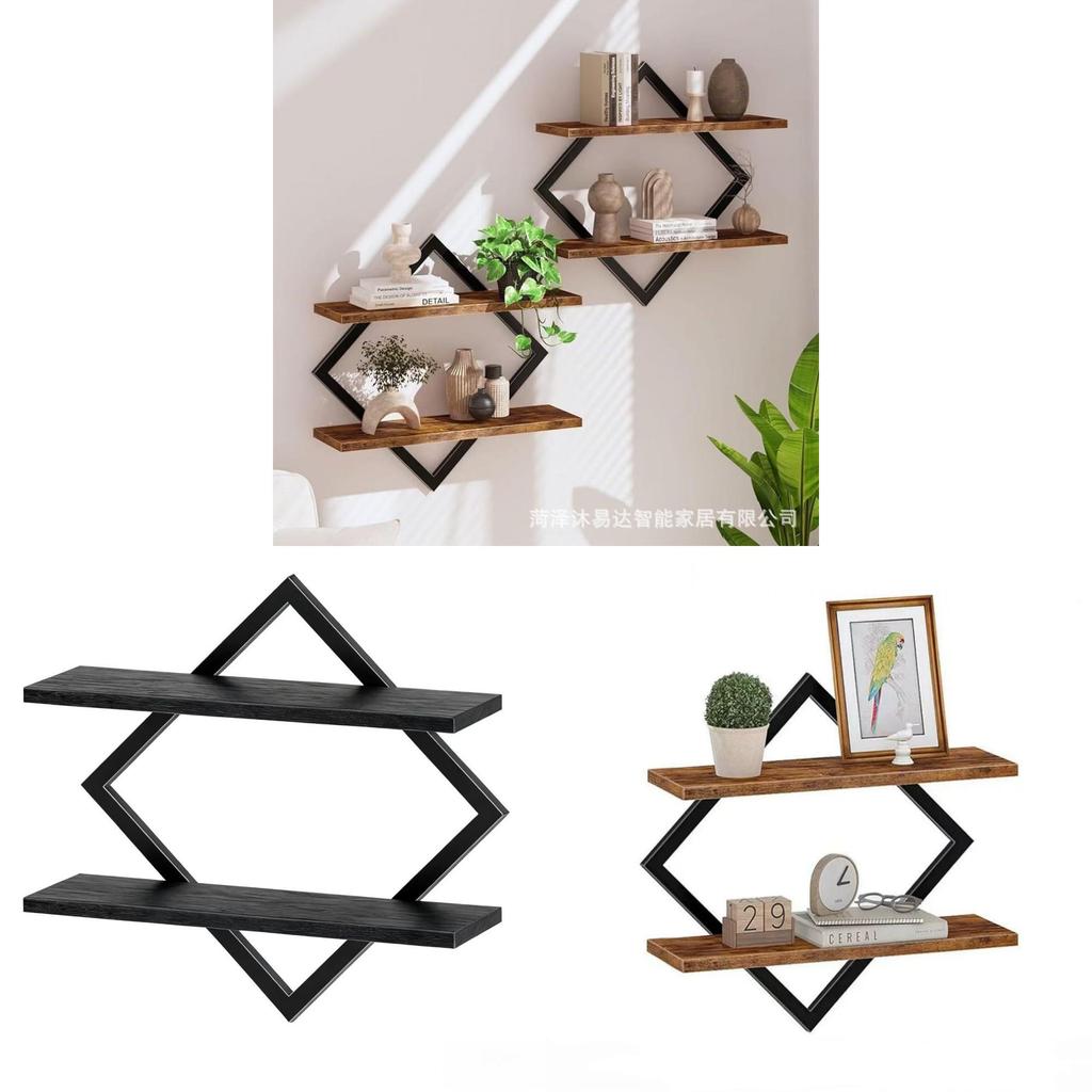 Modern Geometric Iron Art Wall Shelf With Multilayer Storage For Office And Bathroom