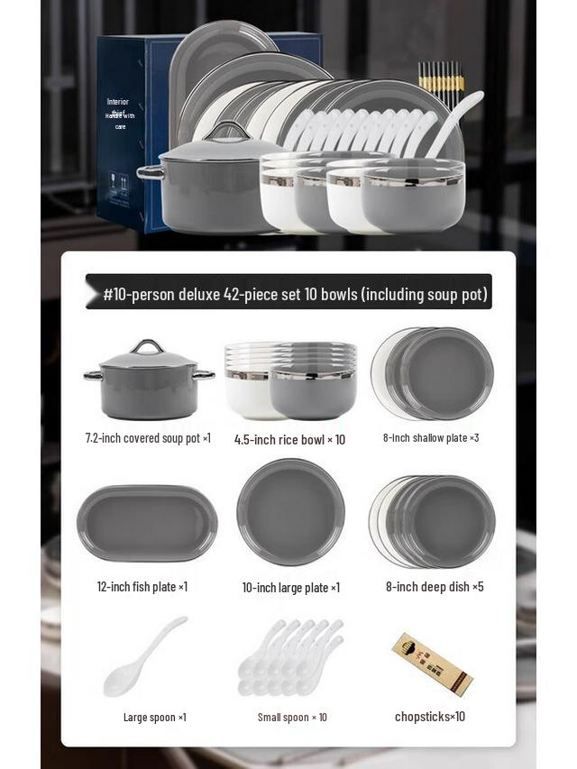 MoDe LanKa 42-Piece Ceramic Dinnerware Set with Pot